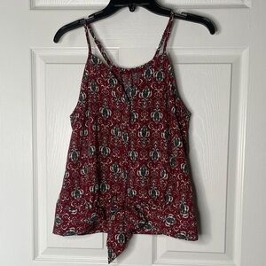 Black Note Floral Button Down Tie Front Spaghetti Strap Camisole Tank Top